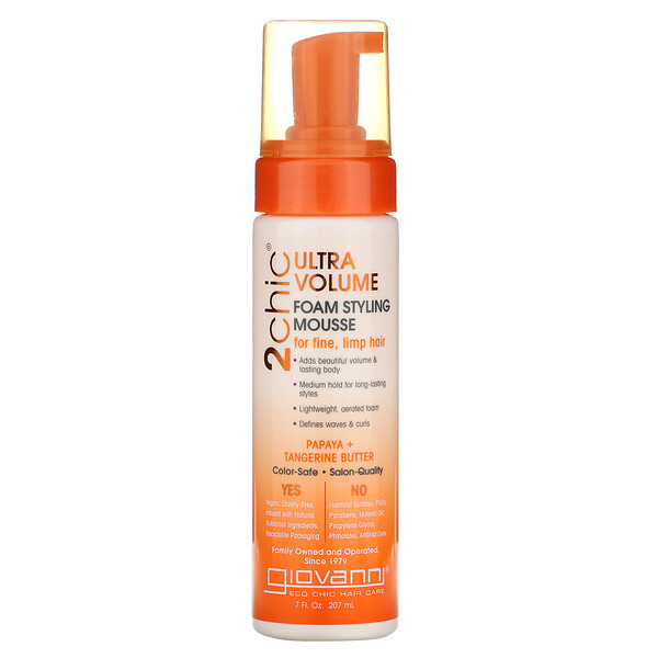 Giovanni, 2chic, Ultra-Volume Foam Styling Mousse, For Fine, Limp Hair, Papaya + Tangerine Butter Giovanni, 2chic, Ultra-Volume Foam Styling Mousse, For Fine, Limp Hair, Papaya + Tangerine Butter