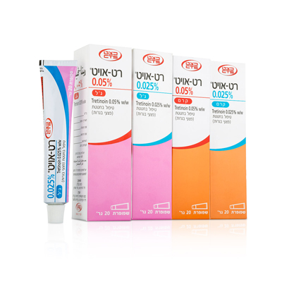 מרחם רטאויט עם ריכוזים של 0.025% ו-0.05% חומצה רטינואית, מיועד לטיפול באקנה ובסימני גיל.