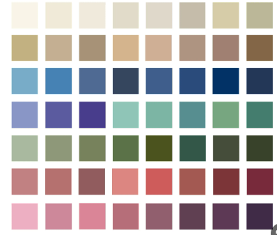 Palette of colors displayed in a grid format, showcasing various shades and tones.