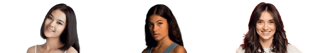 שלוש נשים עם תסרוקות שונות: אישה עם שיער חלק בגובה הכתפיים, אישה עם שיער מתולתל באורך בינוני ואישה עם שיער גלי ואורך ארוך. כל אחת מחייכת ופונה למצלמה.