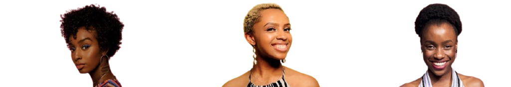 תמונה של שלוש נשים עם סוגי שיער שונים - מתולתל, גלי וקצר. כל אחת מהן מציגה סגנון ייחודי ואישי לשיער שלה.