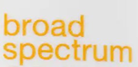 Logo of a broad spectrum sun protection product, featuring the words 'broad spectrum' in orange on a white background.