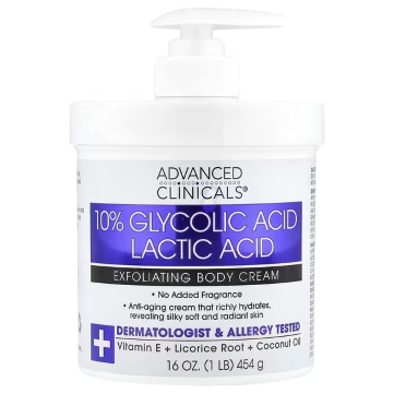 Advanced Clinicals, 10% Glycolic Acid, Lactic Acid, Exfoliating Body Cream